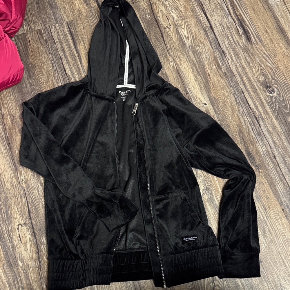 Calvin Klein Black Velour Zip-Up Hoodie